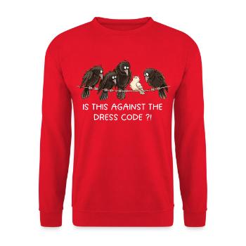 Is This Against The Dress Code Krähen Humor - Unisex Pullover - Rot - Vorne - Alina (178cm) & Michal (187cm)