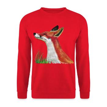Fuchs schnuppert im Gras - Unisex Pullover - Rot - Vorne - Alina (178cm) & Michal (187cm)