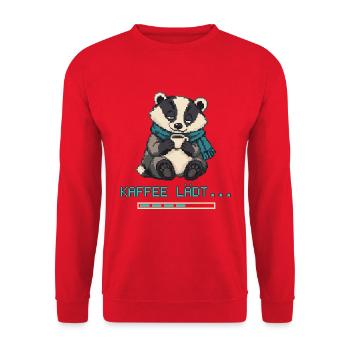 Dachs mit Kaffee Pixel Art - Unisex Pullover - Rot - Vorne - Alina (178cm) & Michal (187cm)