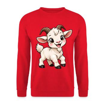 Ziege Kawaii Style – Süßes Bauernhoftier - Unisex Pullover - Rot - Vorne - Alina (178cm) & Michal (187cm)