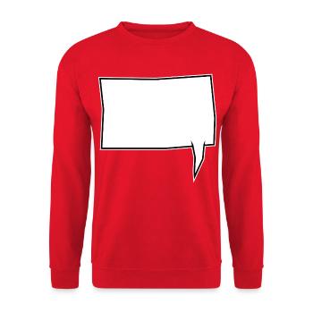 Eckige Sprechblase rechts in Weiß - Unisex Pullover - Rot - Vorne - Alina (178cm) & Michal (187cm)