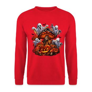 Spüre das Geheimnis der Halloween-Nacht! - Unisex Pullover - Rot - Vorne - Alina (178cm) & Michal (187cm)