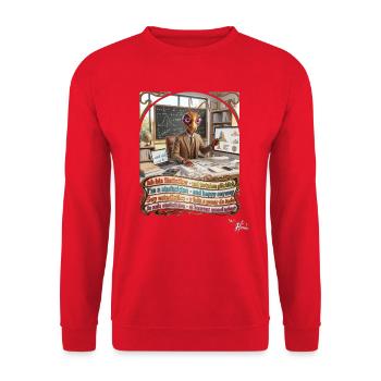 Heuschrecke JOGUE Statistiker 4 Sprachen Pop Art - Unisex Pullover - Rot - Vorne - Alina (178cm) & Michal (187cm)