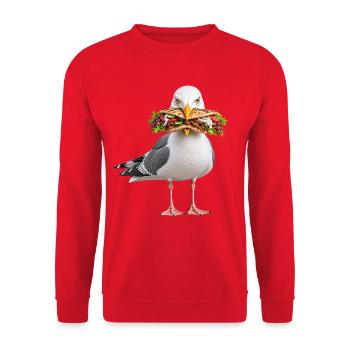 Silbermoewe-mit-Doener Möwe - Unisex Pullover - Rot - Vorne - Alina (178cm) & Michal (187cm)
