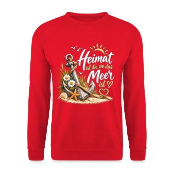 Heimat am Meer: Anker & Küste - Unisex Pullover - Rot - Vorne - Alina (178cm) & Michal (187cm)