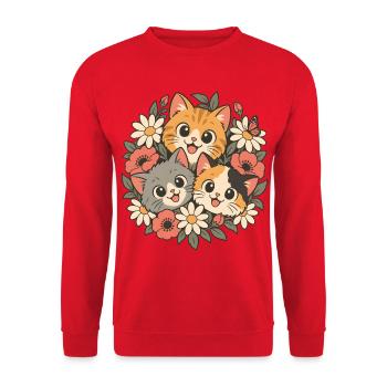 Drei Kätzchen in Blumen - Unisex Pullover - Rot - Vorne - Alina (178cm) & Michal (187cm)