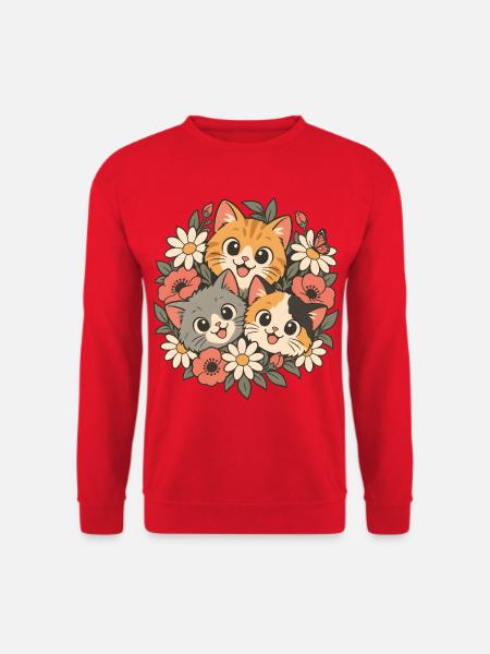 Drei Kätzchen in Blumen - Unisex Pullover - Rot