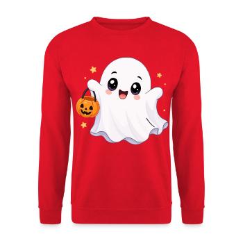 Süßer Kawaii Geist mit Kürbis - Unisex Pullover - Rot - Vorne - Alina (178cm) & Michal (187cm)