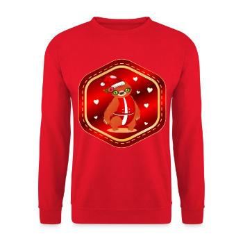 Weihnachten Weihnachtsmann Faultier - Unisex Pullover - Rot - Vorne - Alina (178cm) & Michal (187cm)