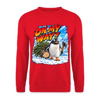 Bin unterwegs! Gentoo-Pinguin - Unisex Pullover - Rot - Vorne - Alina (178cm) & Michal (187cm)