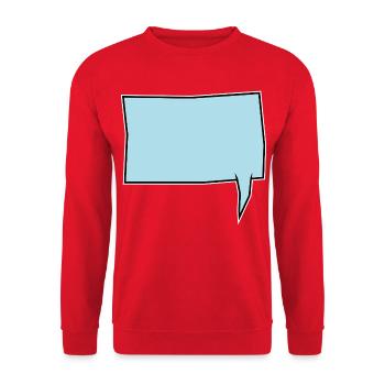 Eckige Sprechblase in Turkis - Unisex Pullover - Rot - Vorne - Alina (178cm) & Michal (187cm)