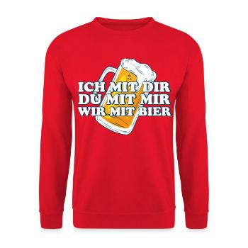 Bier Spruch: Ich Mit Dir, Du Mit Mir - Unisex Pullover - Rot - Vorne - Alina (178cm) & Michal (187cm)