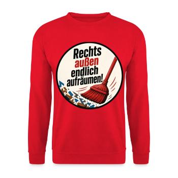 Besen gegen Rechts Aussen!  - Unisex Pullover - Rot - Vorne - Alina (178cm) & Michal (187cm)