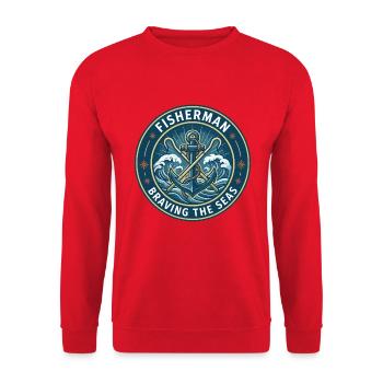 Kommerzieller Fischeranker-Anker-Ozean-Abzeichen-Geschenk - Unisex Pullover - Rot - Vorne - Alina (178cm) & Michal (187cm)