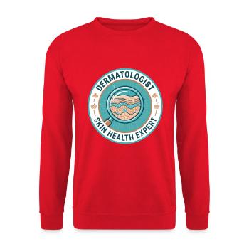 Dermatologe Hautgesundheits-Epidermis-Abzeichen-Geschenk - Unisex Pullover - Rot - Vorne - Alina (178cm) & Michal (187cm)