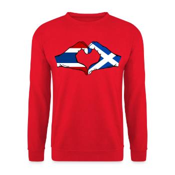 Thailand Schottland Flagge Hände Herzform - Unisex Pullover - Rot - Vorne - Alina (178cm) & Michal (187cm)