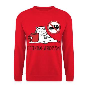 Elterntaxi Verbotszone Lustig Eule Spruch - Unisex Pullover - Rot - Vorne - Alina (178cm) & Michal (187cm)