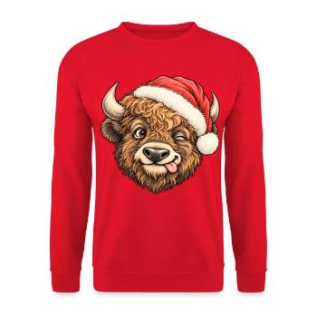 Niedlicher Zwinkernder Bison, Winterfeiertagsbüffel, Büffel - Unisex Pullover - Rot - Vorne - Alina (178cm) & Michal (187cm)