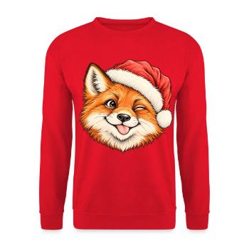 Niedlicher Zwinkernder Fuchs Winterferienwald - Unisex Pullover - Rot - Vorne - Alina (178cm) & Michal (187cm)