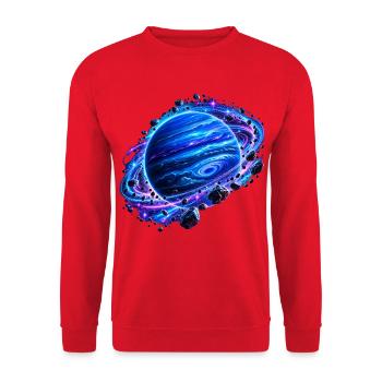 Neptun – Kosmischer Neon Planet im Weltall - Unisex Pullover - Rot - Vorne - Alina (178cm) & Michal (187cm)