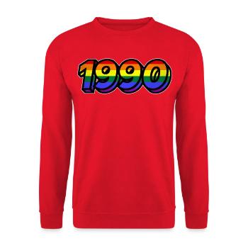 1990 Jahrgang Regenbogenflagge LGBTQ - Unisex Pullover - Rot - Vorne - Alina (178cm) & Michal (187cm)