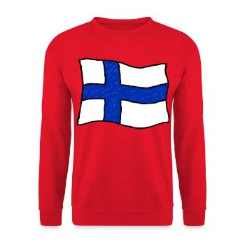 Handgezeichnete Finnlandflagge - Unisex Pullover - Rot - Vorne - Alina (178cm) & Michal (187cm)