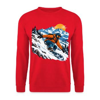 Snowboard Freeride im Pulverschnee - Unisex Pullover - Rot - Vorne - Alina (178cm) & Michal (187cm)