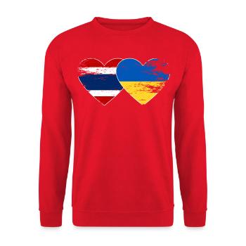 Thailand Ukraine Flagge Herz - Unisex Pullover - Rot - Vorne - Alina (178cm) & Michal (187cm)