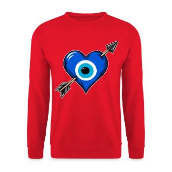 Nazarherz mit Pfeil - Unisex Pullover - Rot - Vorne - Alina (178cm) & Michal (187cm)