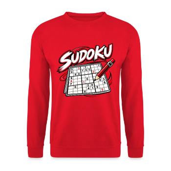 Sudoku-Grafikdruck Roter Stift - Unisex Pullover - Rot - Vorne - Alina (178cm) & Michal (187cm)