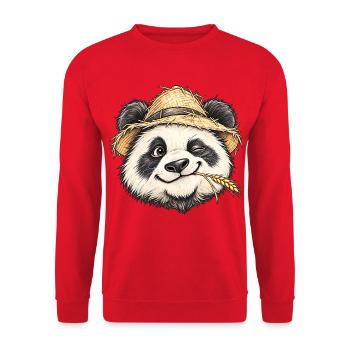 Zwinkernder Panda-Bauer Strohhut-Niedliche Tierkunst - Unisex Pullover - Rot - Vorne - Alina (178cm) & Michal (187cm)