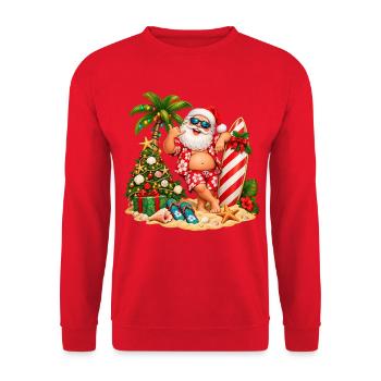 Weihnachten am Meer – Lustiger Weihnachtsmann - Unisex Pullover - Rot - Vorne - Alina (178cm) & Michal (187cm)