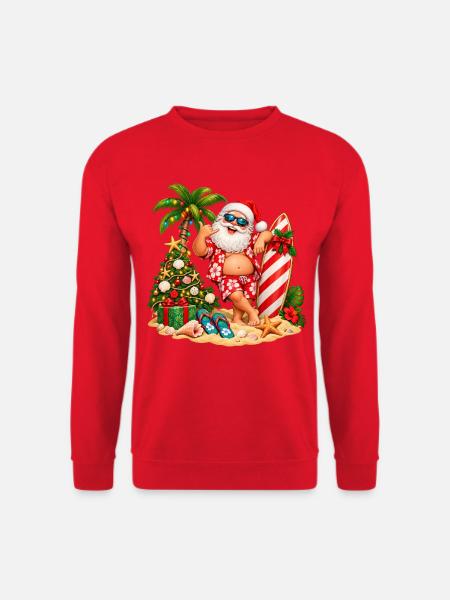 Weihnachten am Meer – Lustiger Weihnachtsmann - Unisex Pullover - Rot