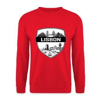 Lissabon Portugal Schildwappen Belem-Turm Geschenk - Unisex Pullover - Rot - Vorne - Alina (178cm) & Michal (187cm)