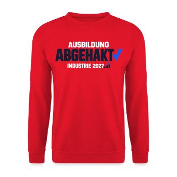 Ausbildung abgehakt – Industrie Abschluss 2027 - Unisex Pullover - Rot - Vorne - Alina (178cm) & Michal (187cm)