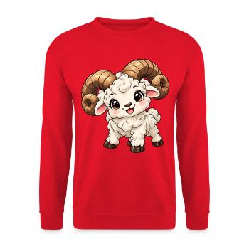 Widder Sternzeichen im Kawaii-Stil - Unisex Pullover - Rot - Vorne - Alina (178cm) & Michal (187cm)