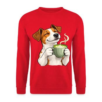 Jack Russell mit Matcha Latte - Unisex Pullover - Rot - Vorne - Alina (178cm) & Michal (187cm)