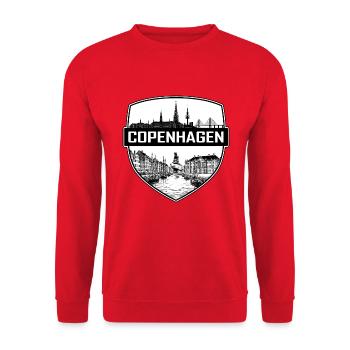 Kopenhagen, Dänemark Schildwappen Nyhavn Geschenk - Unisex Pullover - Rot - Vorne - Alina (178cm) & Michal (187cm)