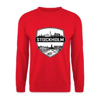 Stockholm Schweden Schild Wappen Gamla Stan Geschenk - Unisex Pullover - Rot - Vorne - Alina (178cm) & Michal (187cm)