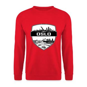 Oslo Norway Shield Crest Opernhaus Fjord Geschenk - Unisex Pullover - Rot - Vorne - Alina (178cm) & Michal (187cm)