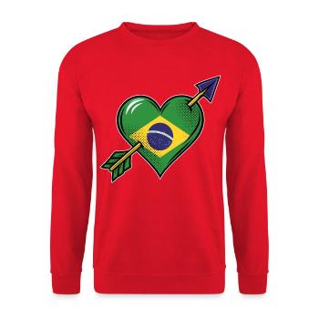Brasilien Flagge Herz mit Pfeil - Unisex Pullover - Rot - Vorne - Alina (178cm) & Michal (187cm)