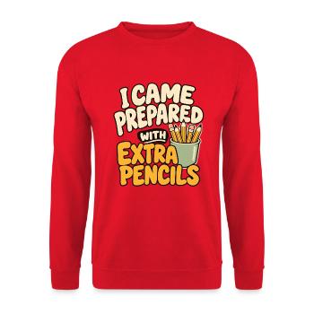 Lehrerhumor mit einem Becher voller Bleistifte - Unisex Pullover - Rot - Vorne - Alina (178cm) & Michal (187cm)