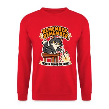 Remember Remember Cat Funny Bonfire Night T-Shirt - Unisex Pullover - Rot - Vorne - Alina (178cm) & Michal (187cm)