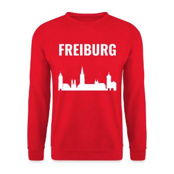 Freiburg Skyline-Collage - Unisex Pullover - Rot - Vorne - Alina (178cm) & Michal (187cm)