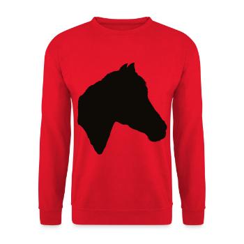 Pferd, Pferde, Pferde-Scherenschnitt - Unisex Pullover - Rot - Vorne - Alina (178cm) & Michal (187cm)