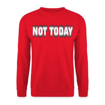 Not Today – Minimalistisches Typografie Statement - Unisex Pullover - Rot - Vorne - Alina (178cm) & Michal (187cm)