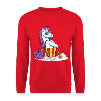 Einhornpipi pinkelndes Einhorn - Unisex Pullover - Rot - Vorne - Alina (178cm) & Michal (187cm)