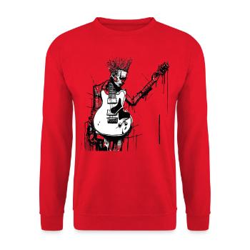 Titel: Punkrock-Gitarrist Sweatshirt T-Shirt - Unisex Pullover - Rot - Vorne - Alina (178cm) & Michal (187cm)