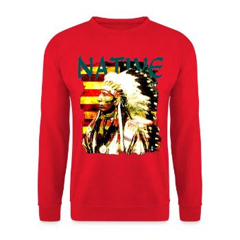 Native chief on USA flag - Unisex Sweatshirt - red - Front - Alina (178cm) & Michal (187cm)