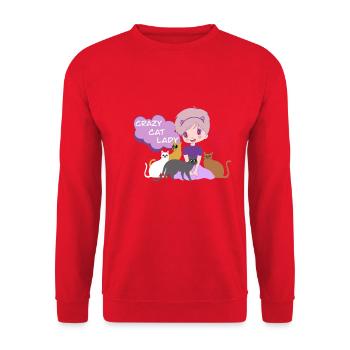 Verrückte Katzendame - Unisex Pullover - Rot - Vorne - Alina (178cm) & Michal (187cm)